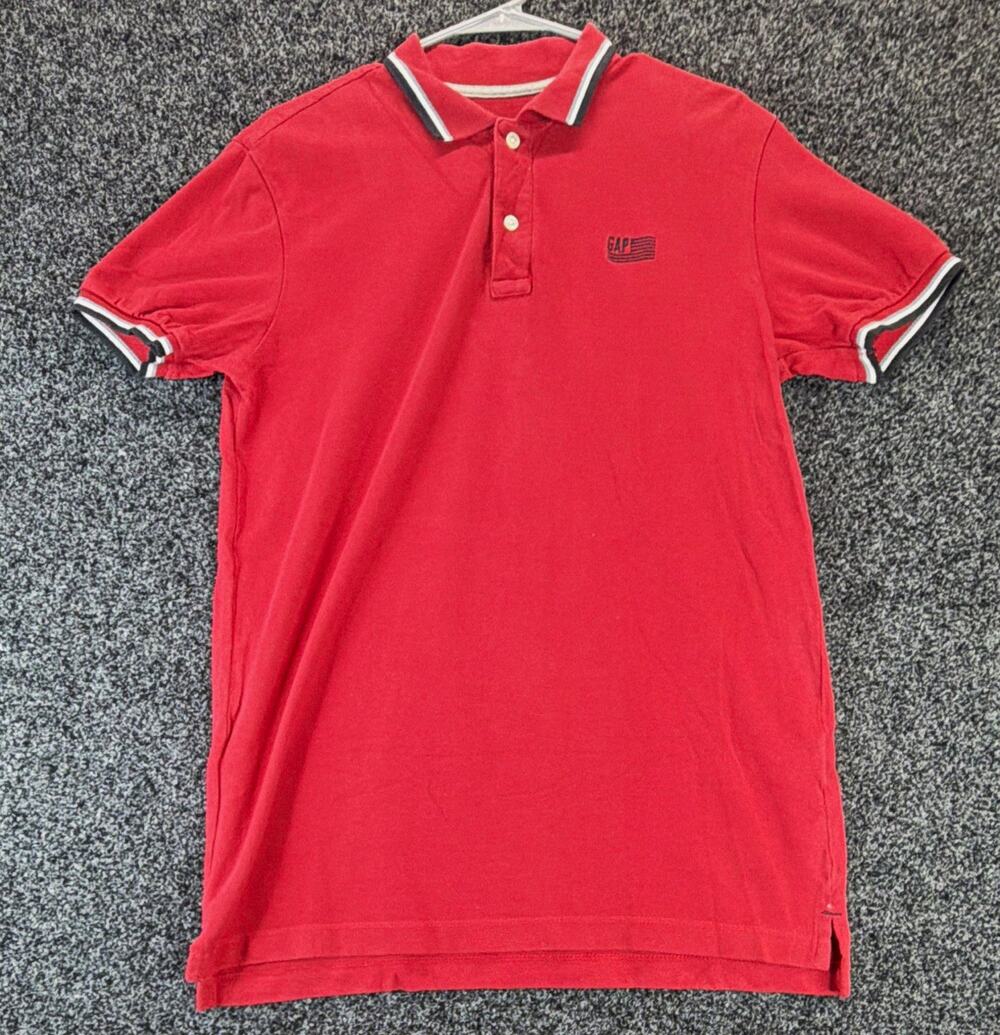 Gap Polo Shirt Men's M Red Short Sleeve Collared Solid Logo Button Knit
